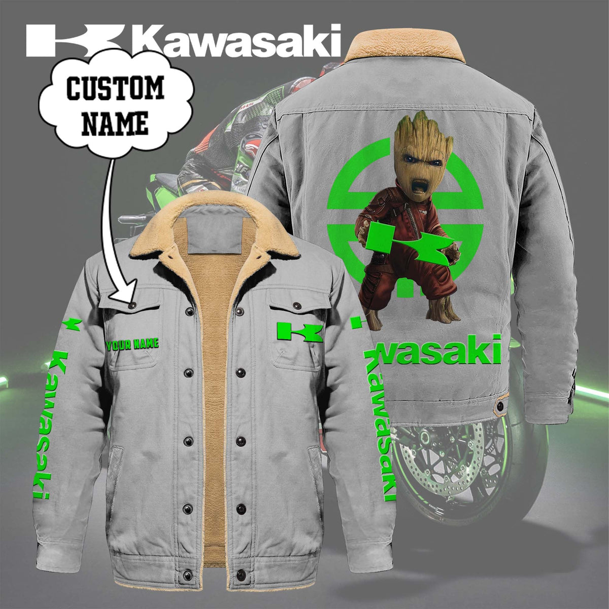 Custom Name KAWA Limited Edition Fleece Cotton Jacket THAOVTT1165
