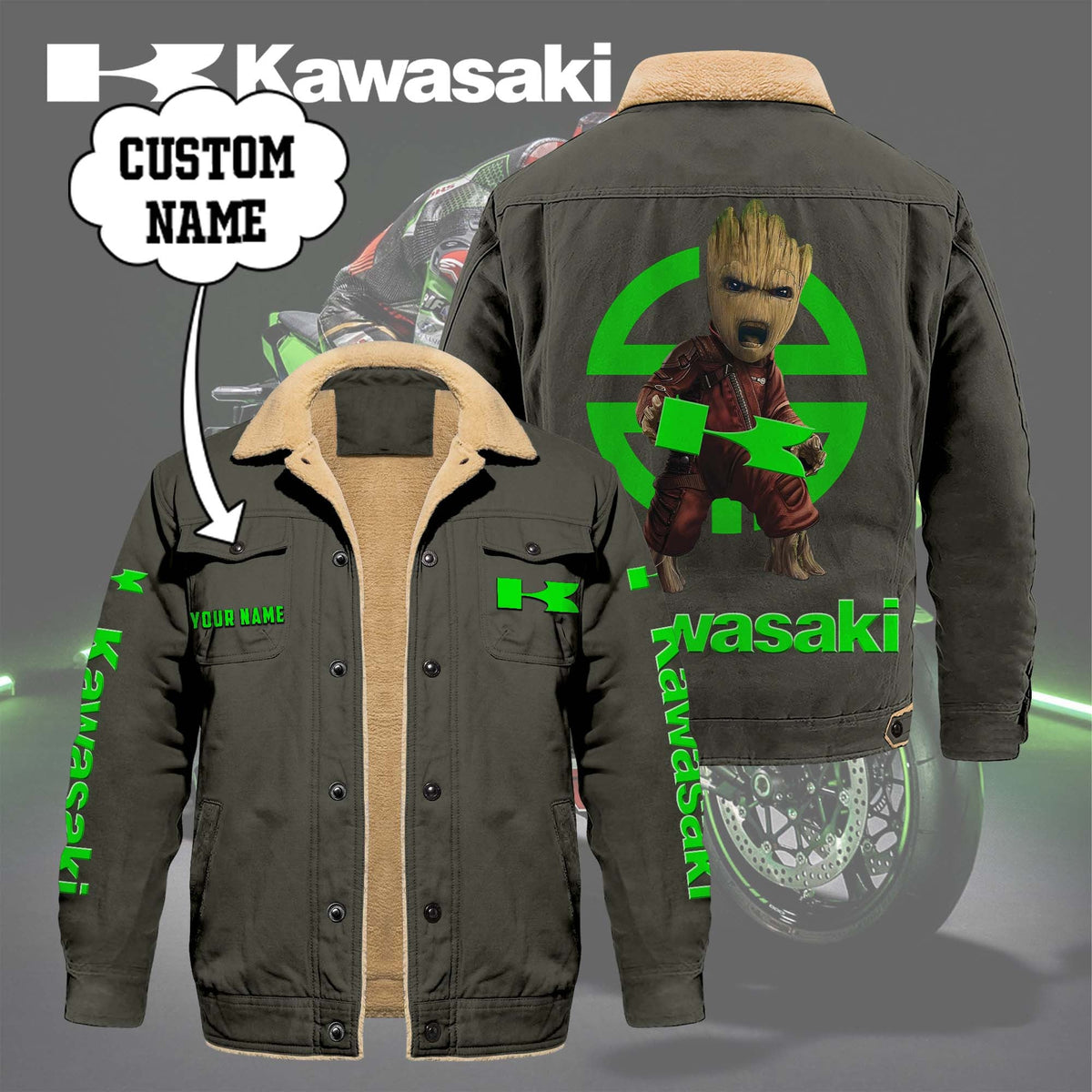 Custom Name KAWA Limited Edition Fleece Cotton Jacket THAOVTT1165