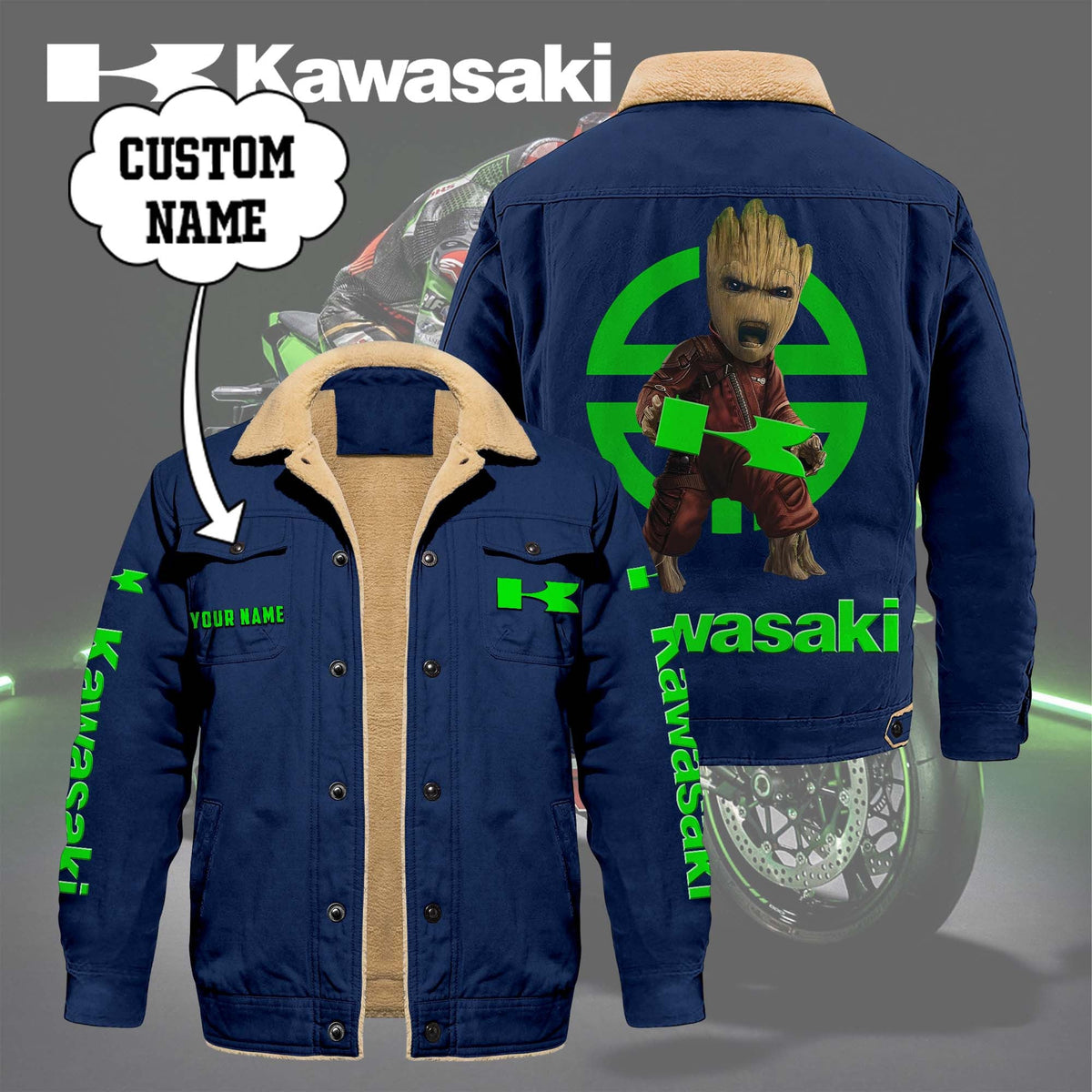 Custom Name KAWA Limited Edition Fleece Cotton Jacket THAOVTT1165