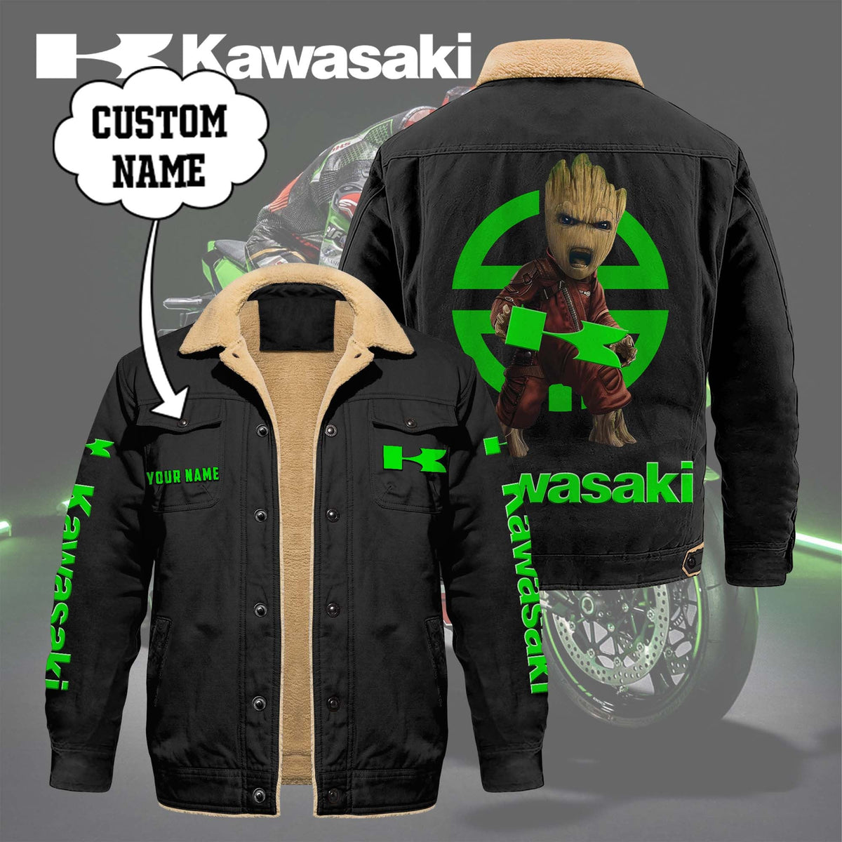 Custom Name KAWA Limited Edition Fleece Cotton Jacket THAOVTT1165