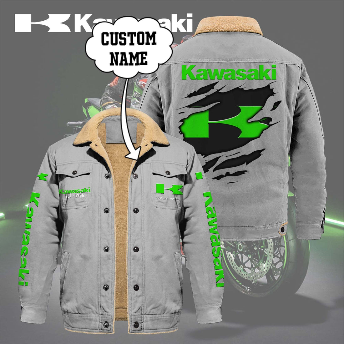 Custom Name KAWA Limited Edition Fleece Cotton Jacket THAOVTT1163