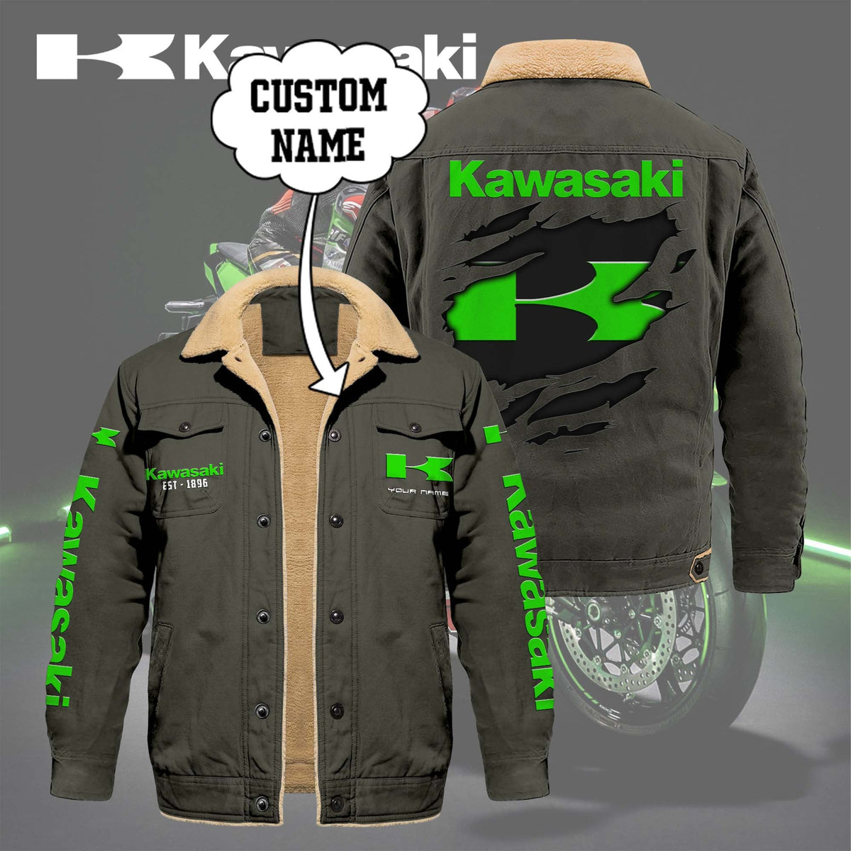 Custom Name KAWA Limited Edition Fleece Cotton Jacket THAOVTT1163