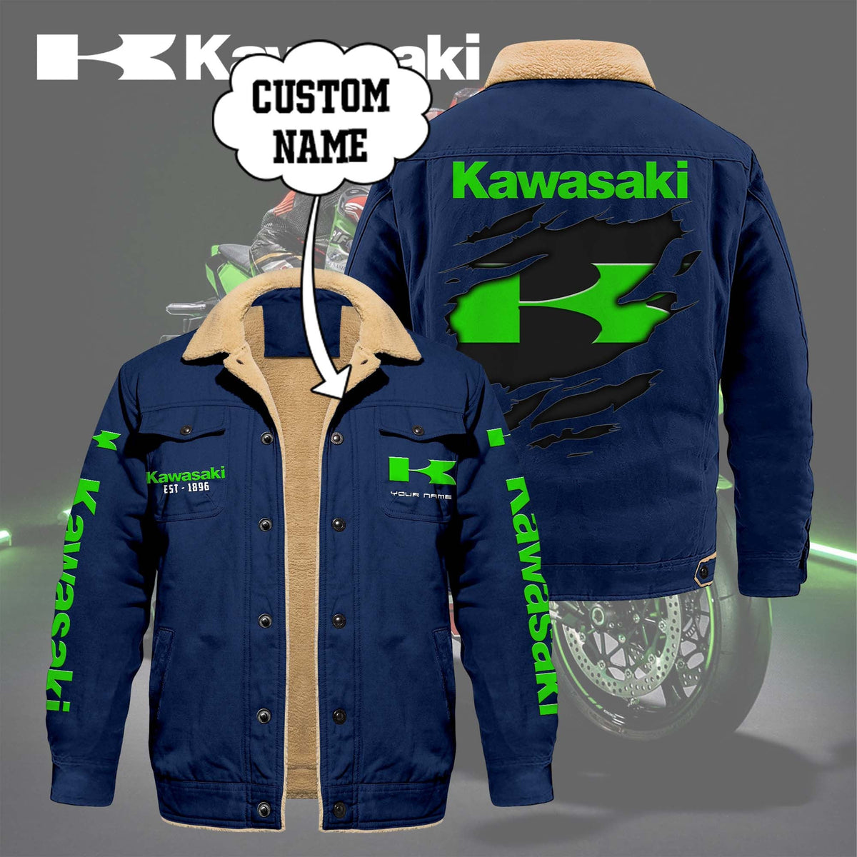 Custom Name KAWA Limited Edition Fleece Cotton Jacket THAOVTT1163