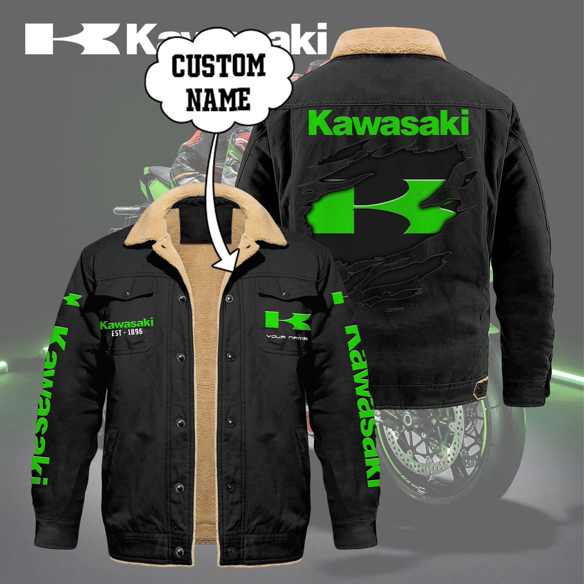 Custom Name KAWA Limited Edition Fleece Cotton Jacket THAOVTT1163