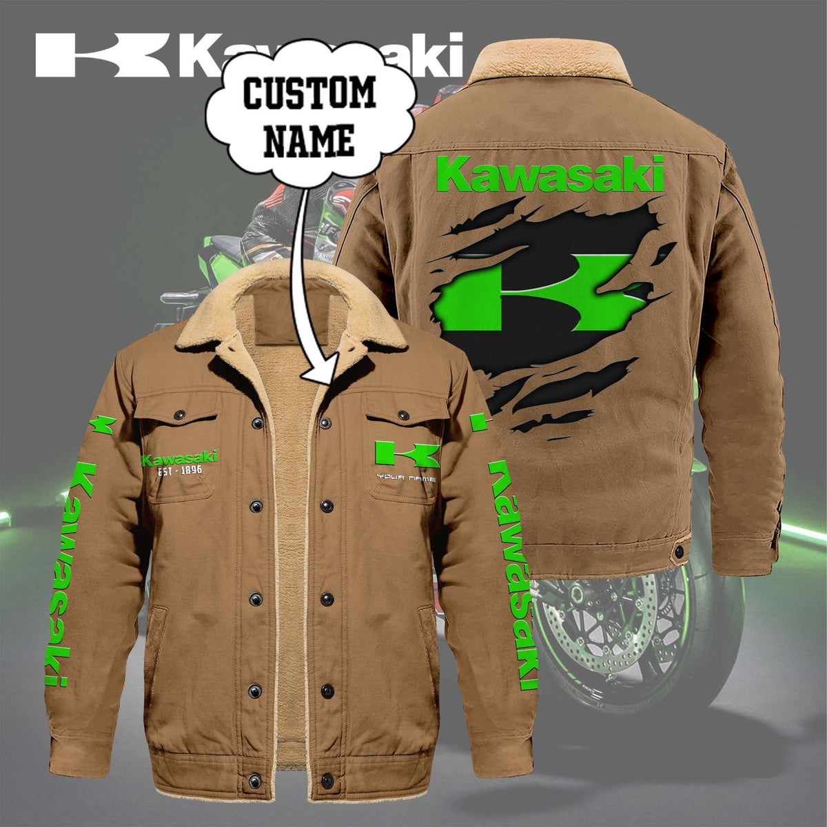 Custom Name KAWA Limited Edition Fleece Cotton Jacket THAOVTT1163