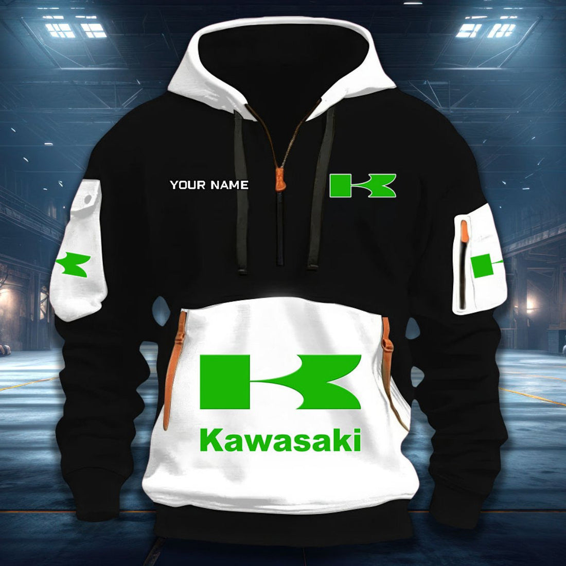 Custom Name KAWA DDQHZH20049 Quarter Zip Hoodie