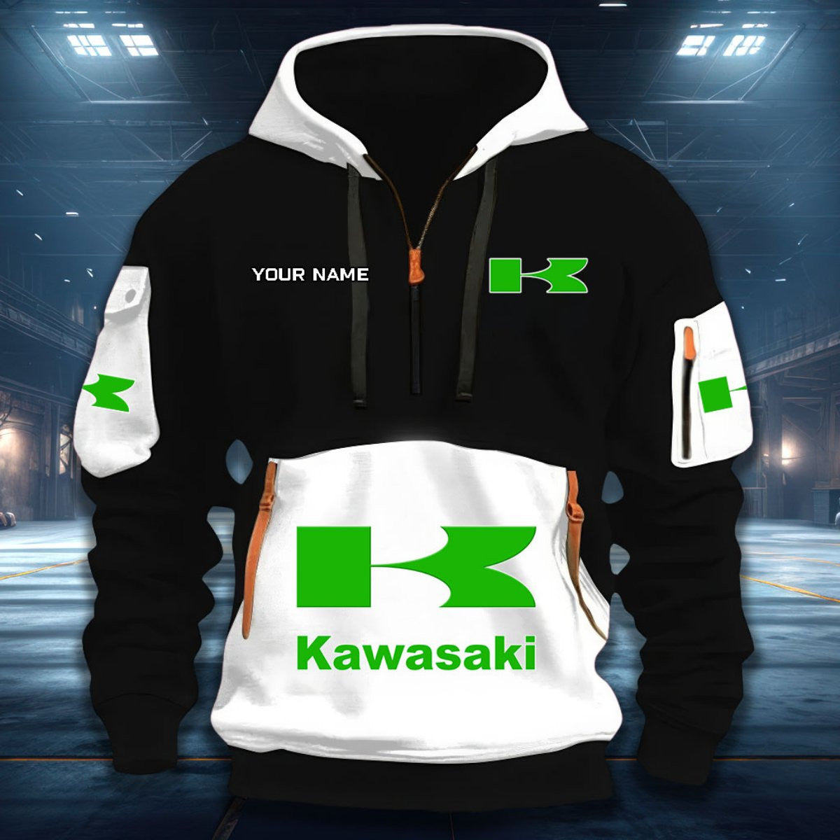 Custom Name KAWA DDQHZH20049 Quarter Zip Hoodie