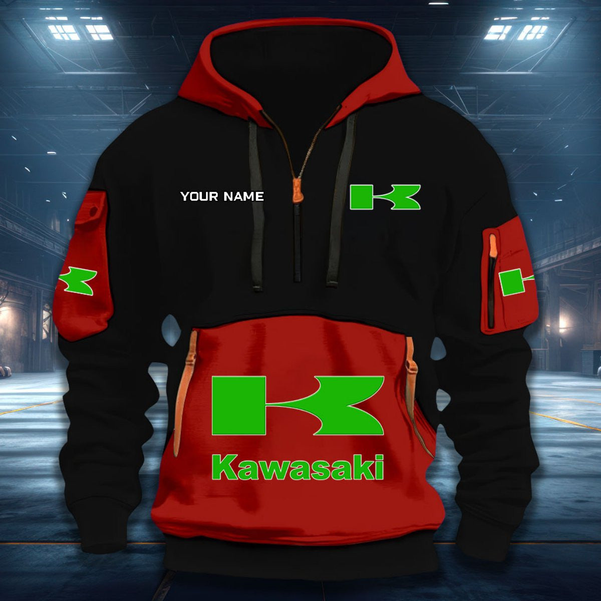Custom Name KAWA DDQHZH20049 Quarter Zip Hoodie