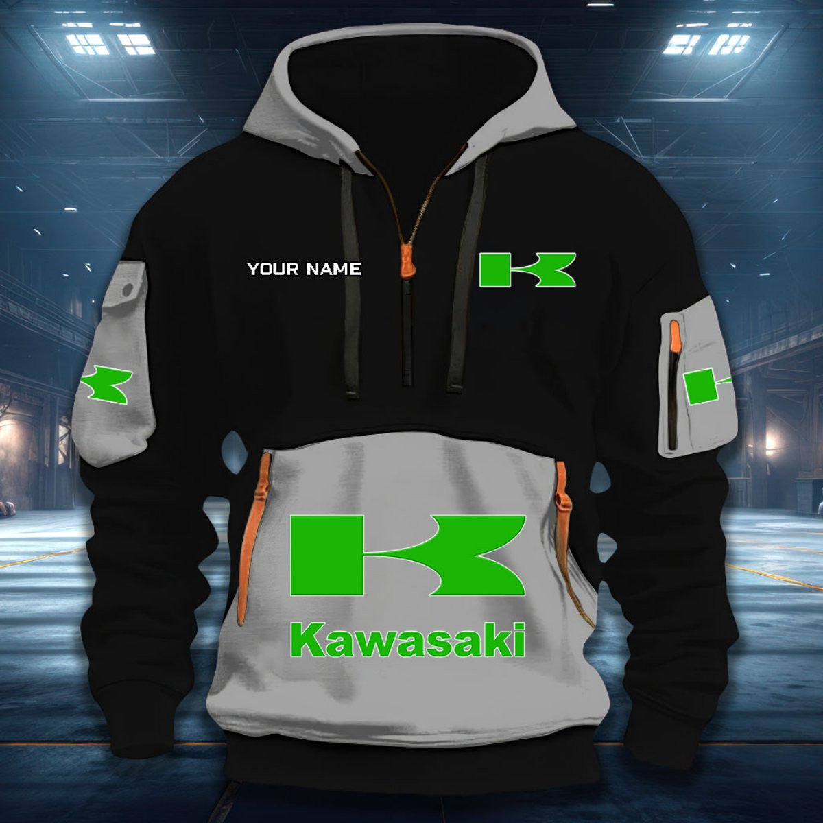 Custom Name KAWA DDQHZH20049 Quarter Zip Hoodie