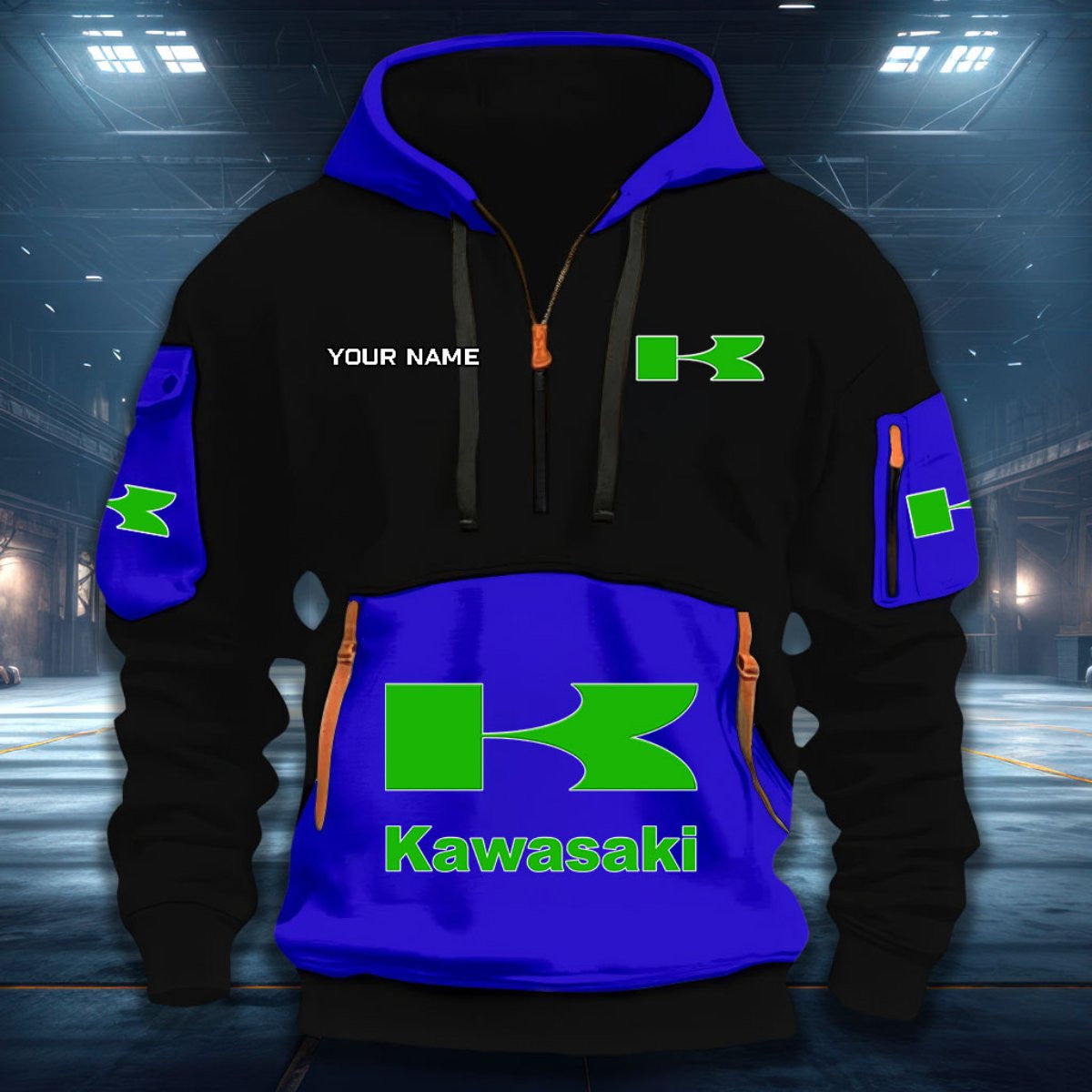 Custom Name KAWA DDQHZH20049 Quarter Zip Hoodie