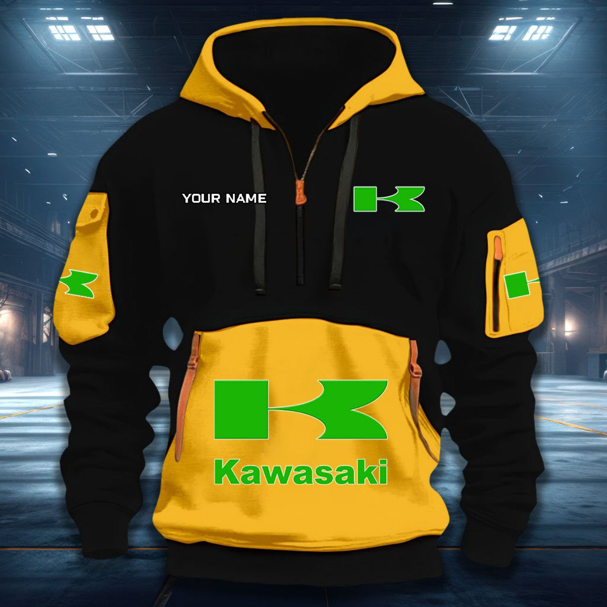 Custom Name KAWA DDQHZH20049 Quarter Zip Hoodie