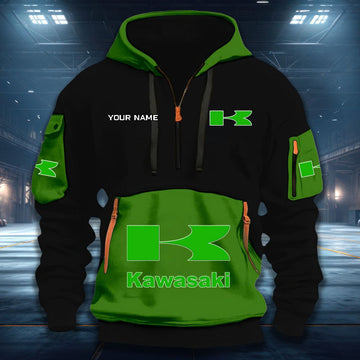 Custom Name KAWA DDQHZH20049 Quarter Zip Hoodie