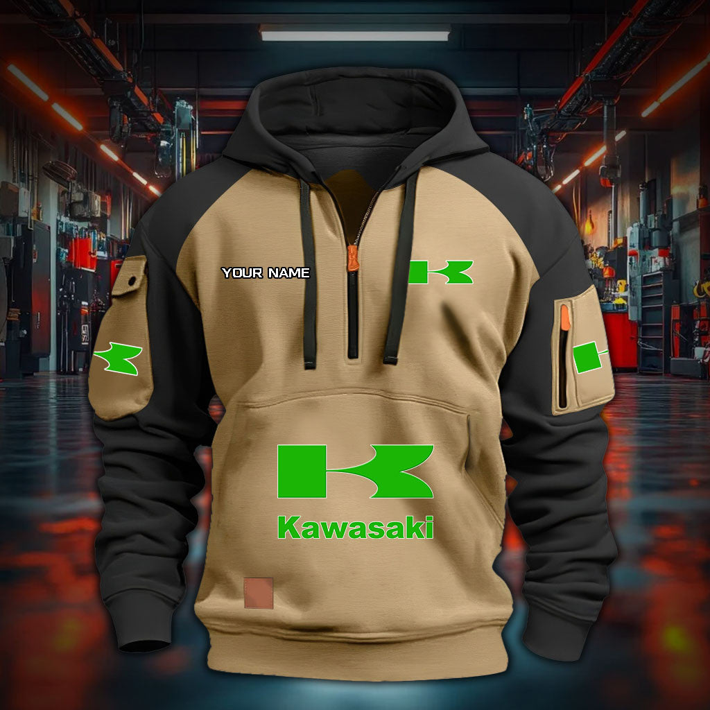 Custom Name KAWA DDQHZH30049 Quarter Zip Hoodie