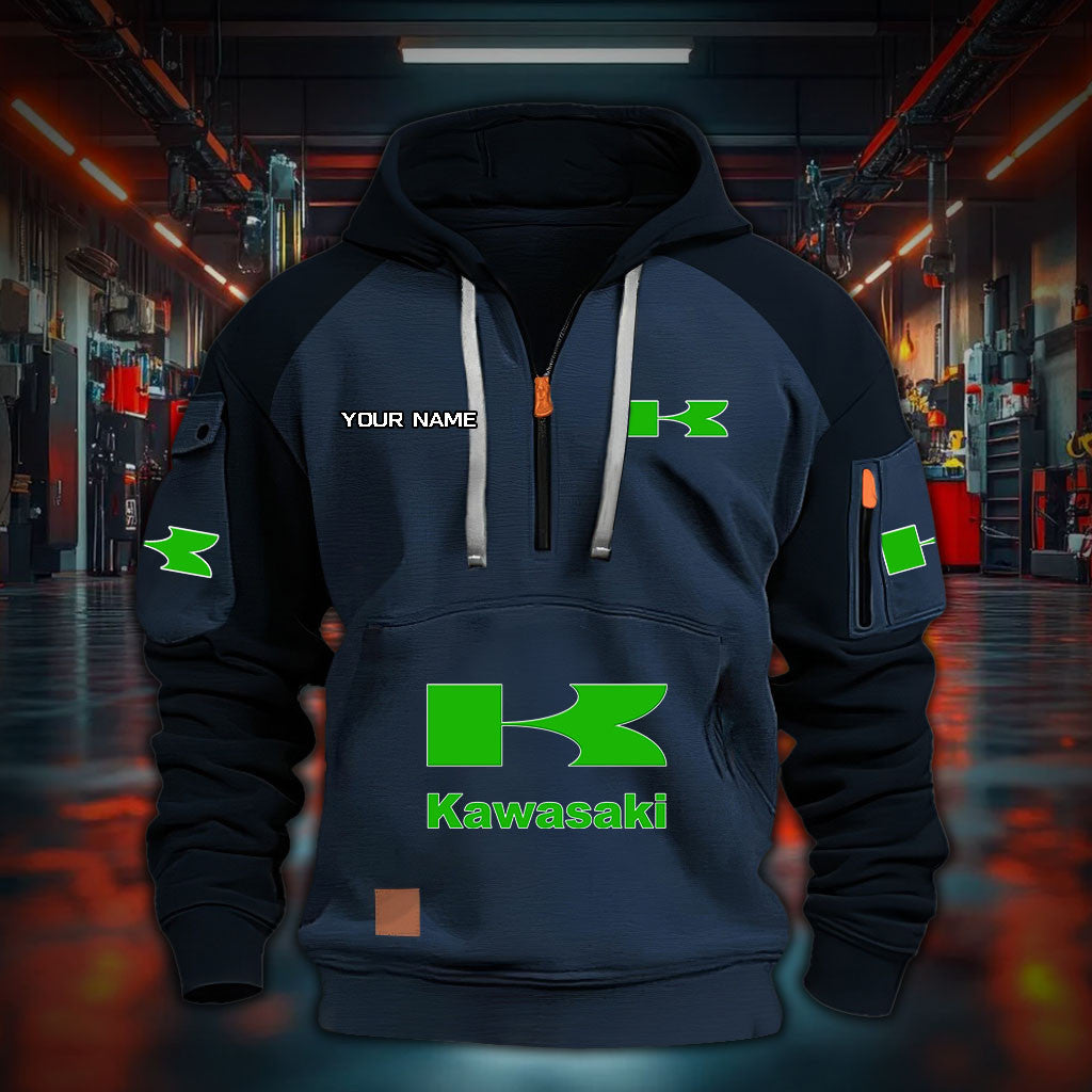 Custom Name KAWA DDQHZH30049 Quarter Zip Hoodie
