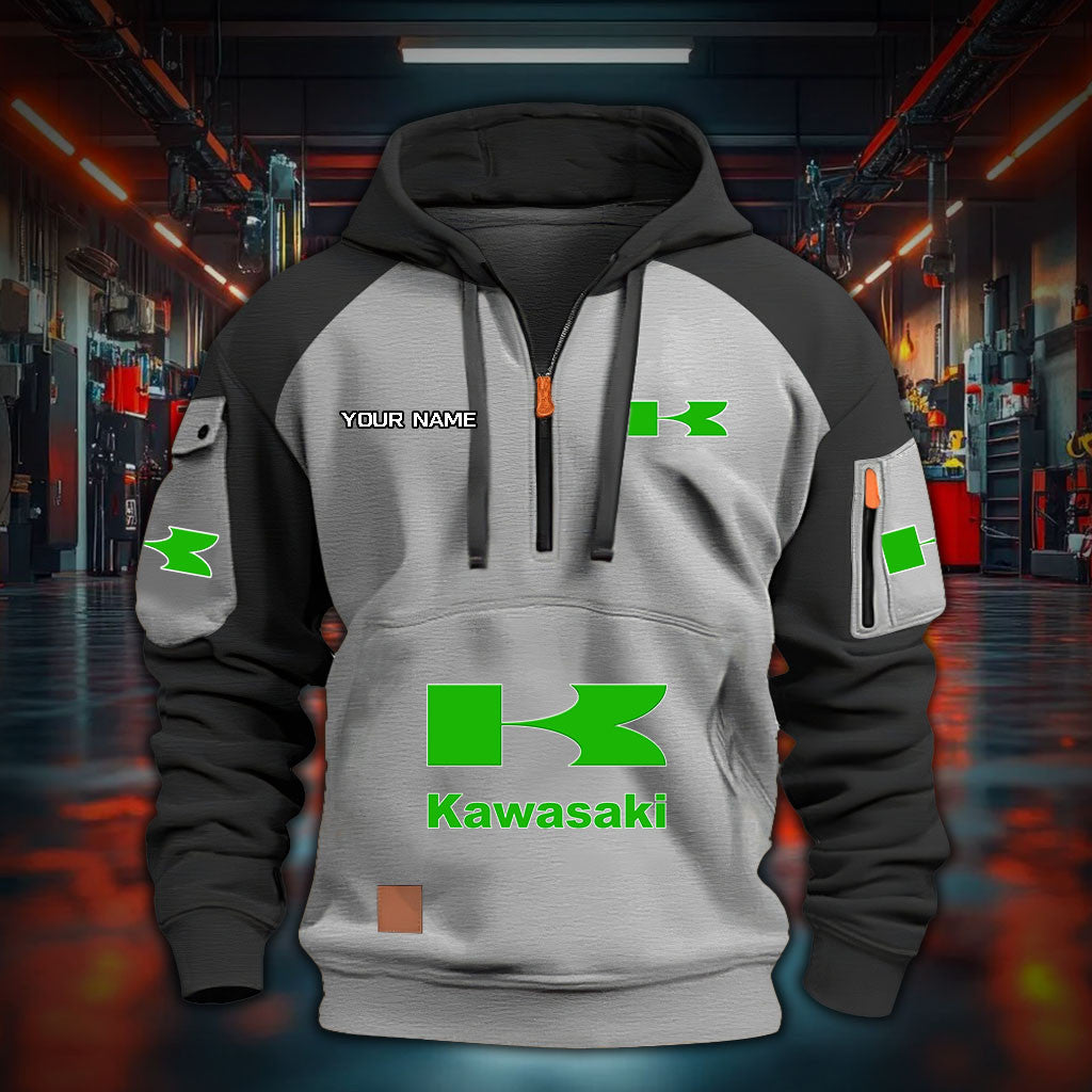 Custom Name KAWA DDQHZH30049 Quarter Zip Hoodie