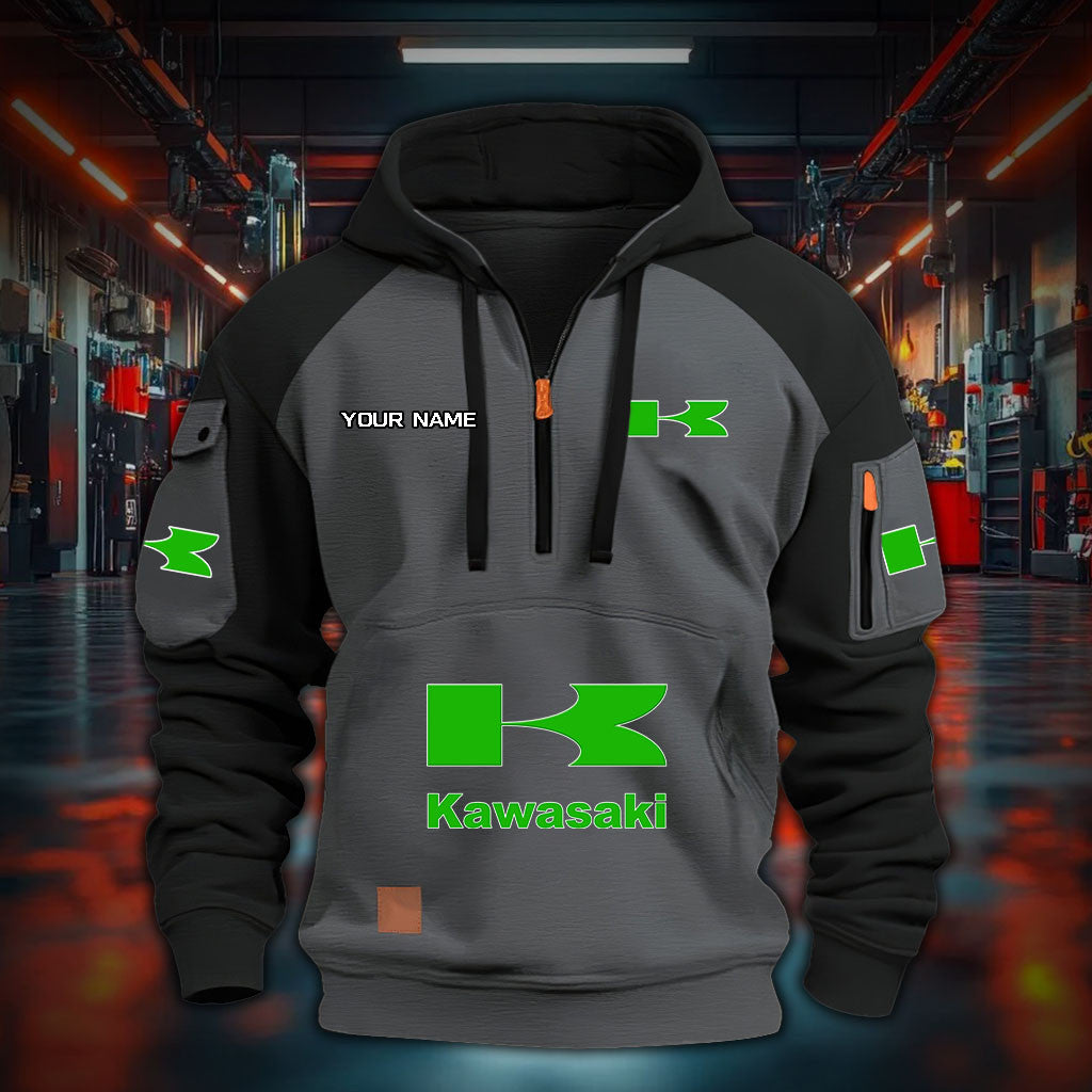 Custom Name KAWA DDQHZH30049 Quarter Zip Hoodie