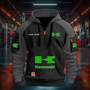 Custom Name KAWA DDQHZH30049 Quarter Zip Hoodie