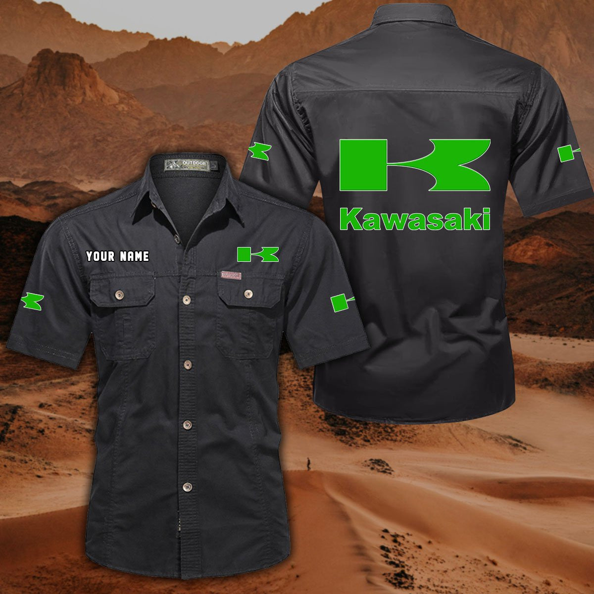 Custom Name KAWA Military Cargo Cotton Shirts