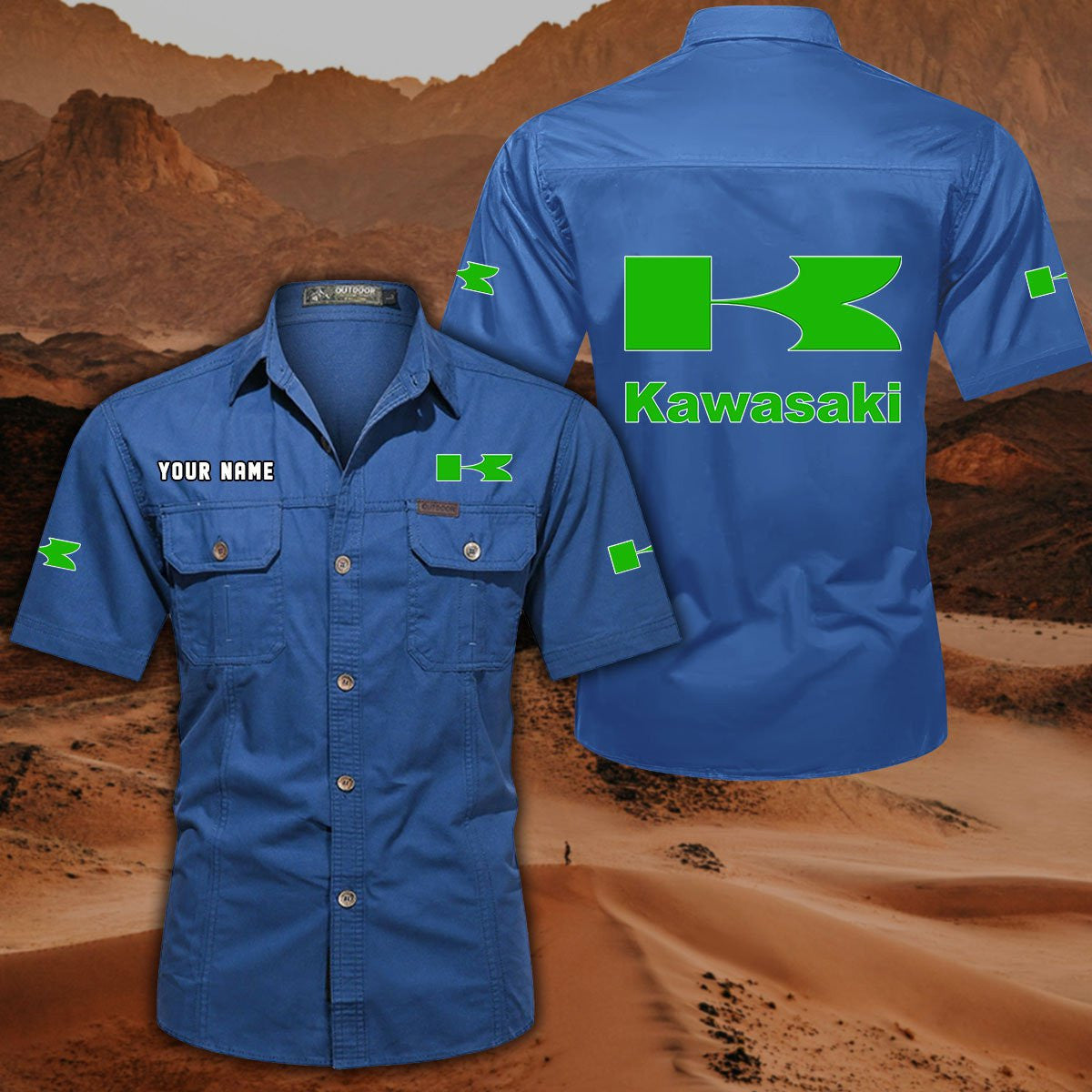 Custom Name KAWA Military Cargo Cotton Shirts