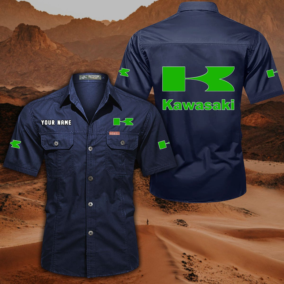 Custom Name KAWA Military Cargo Cotton Shirts