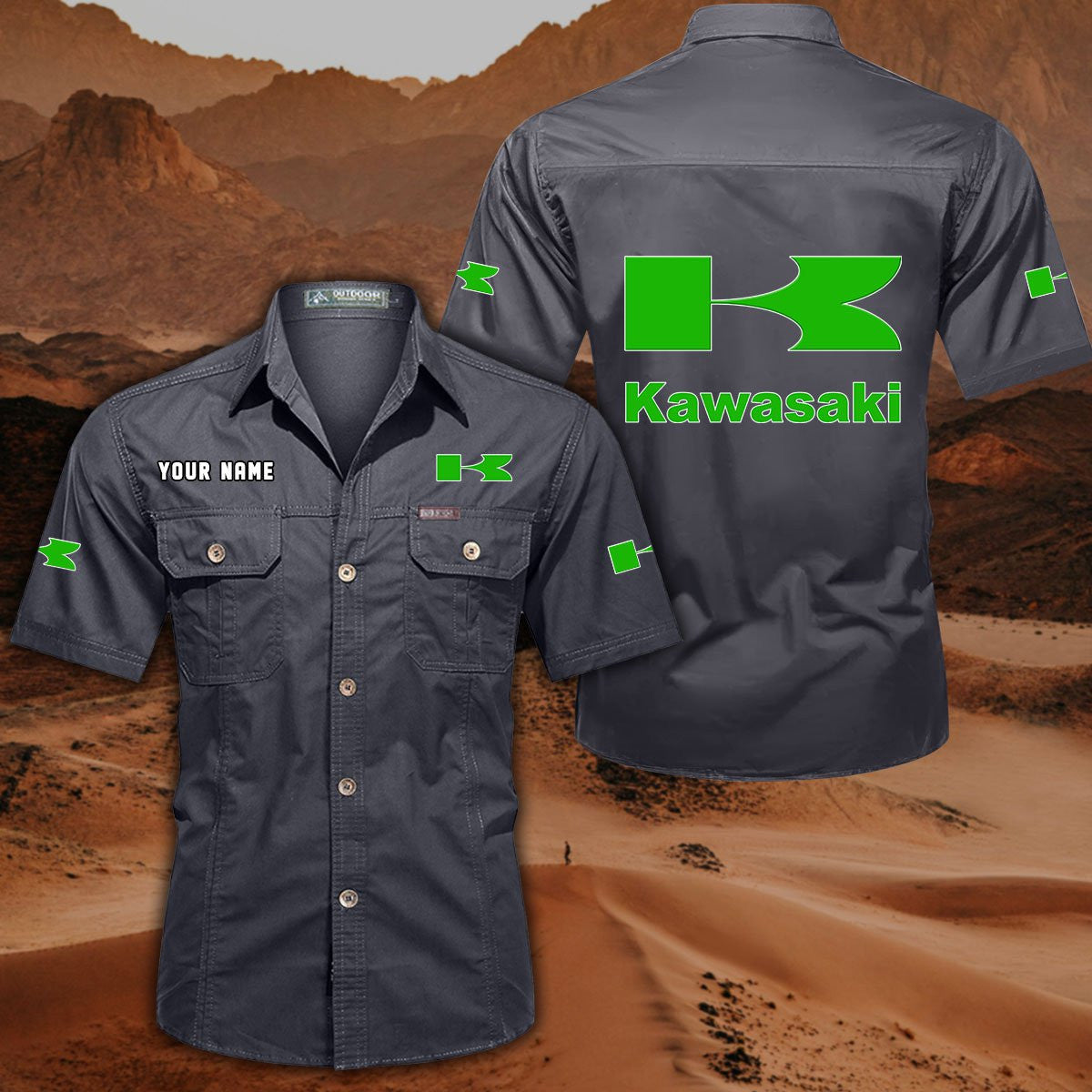 Custom Name KAWA Military Cargo Cotton Shirts