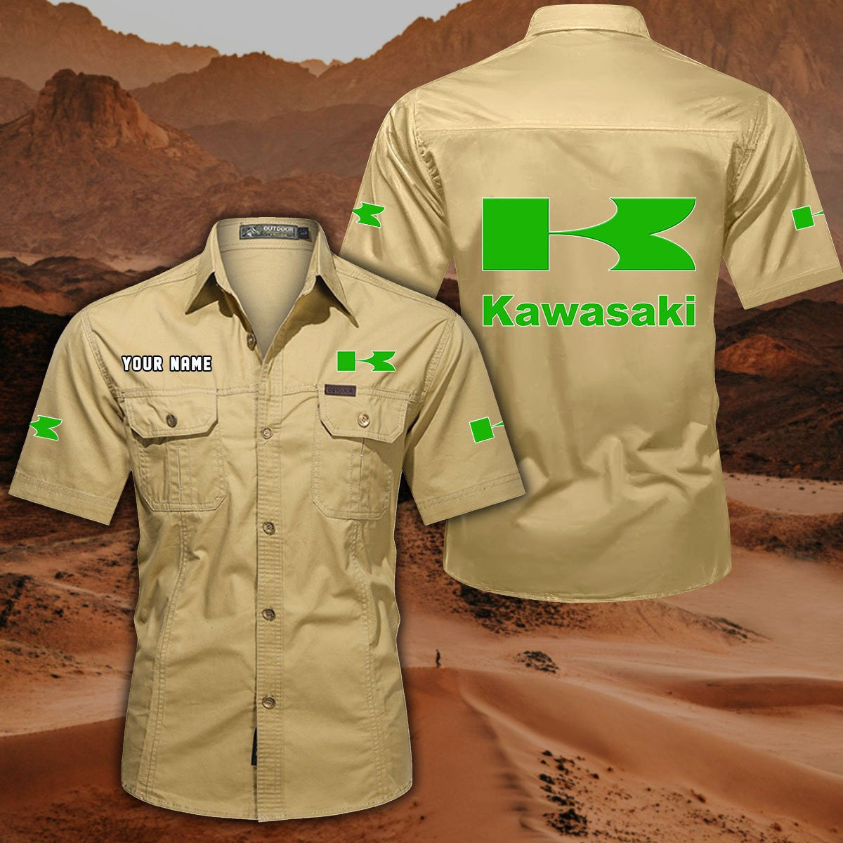 Custom Name KAWA Military Cargo Cotton Shirts