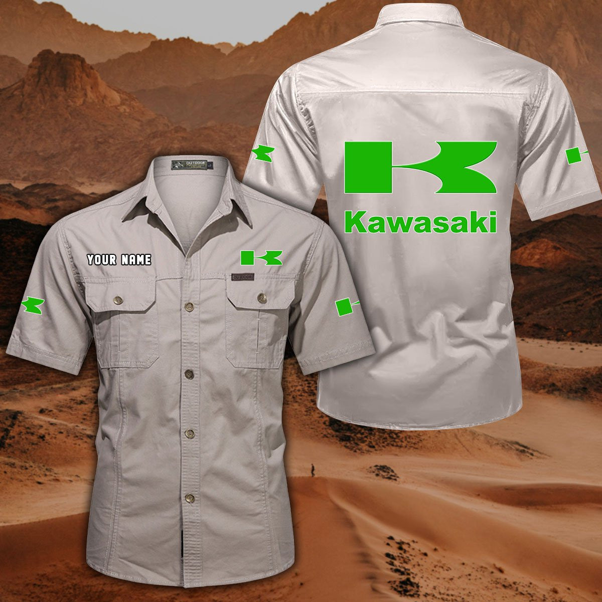 Custom Name KAWA Military Cargo Cotton Shirts