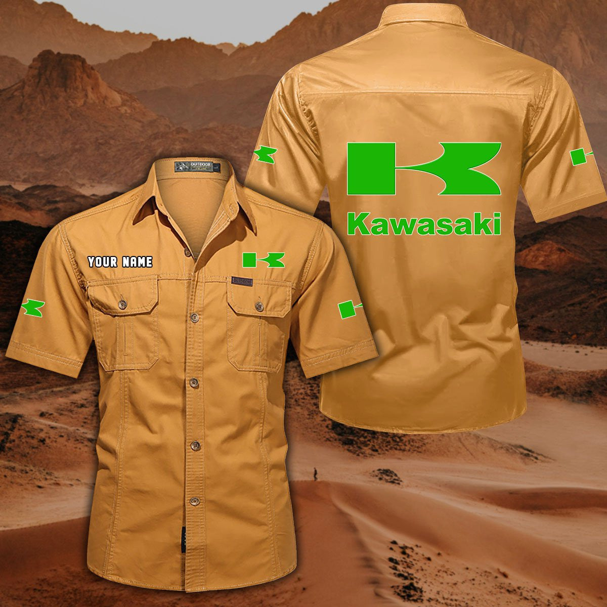 Custom Name KAWA Military Cargo Cotton Shirts