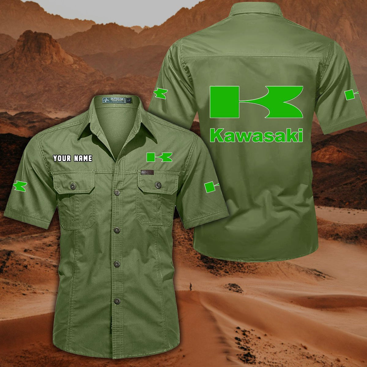 Custom Name KAWA Military Cargo Cotton Shirts