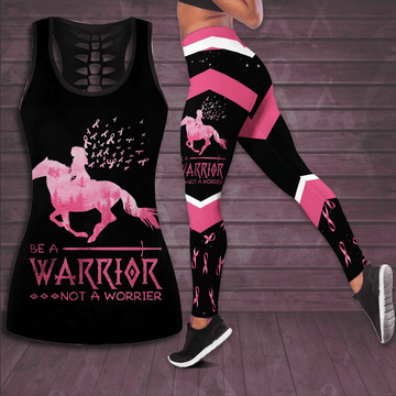 Breast Cancer Awareness 'Be A Warrior Not A Worrier' Hollow Tank Top & Leggings Set